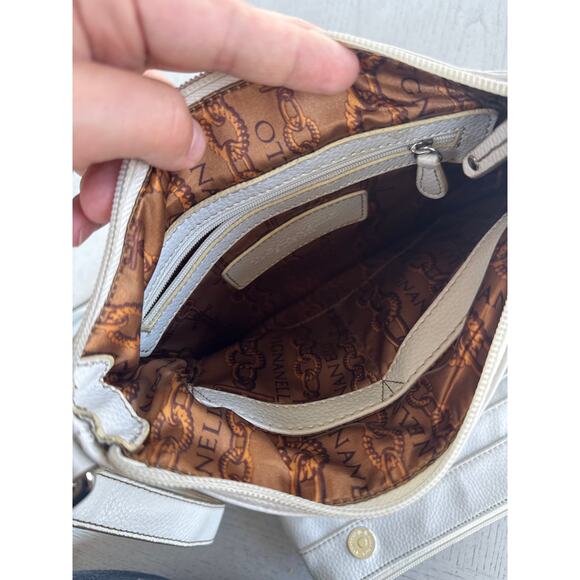 Tignanello White Faux Leather Purse Bag Pockets clean girl coastal grandma - Picture 7 of 8